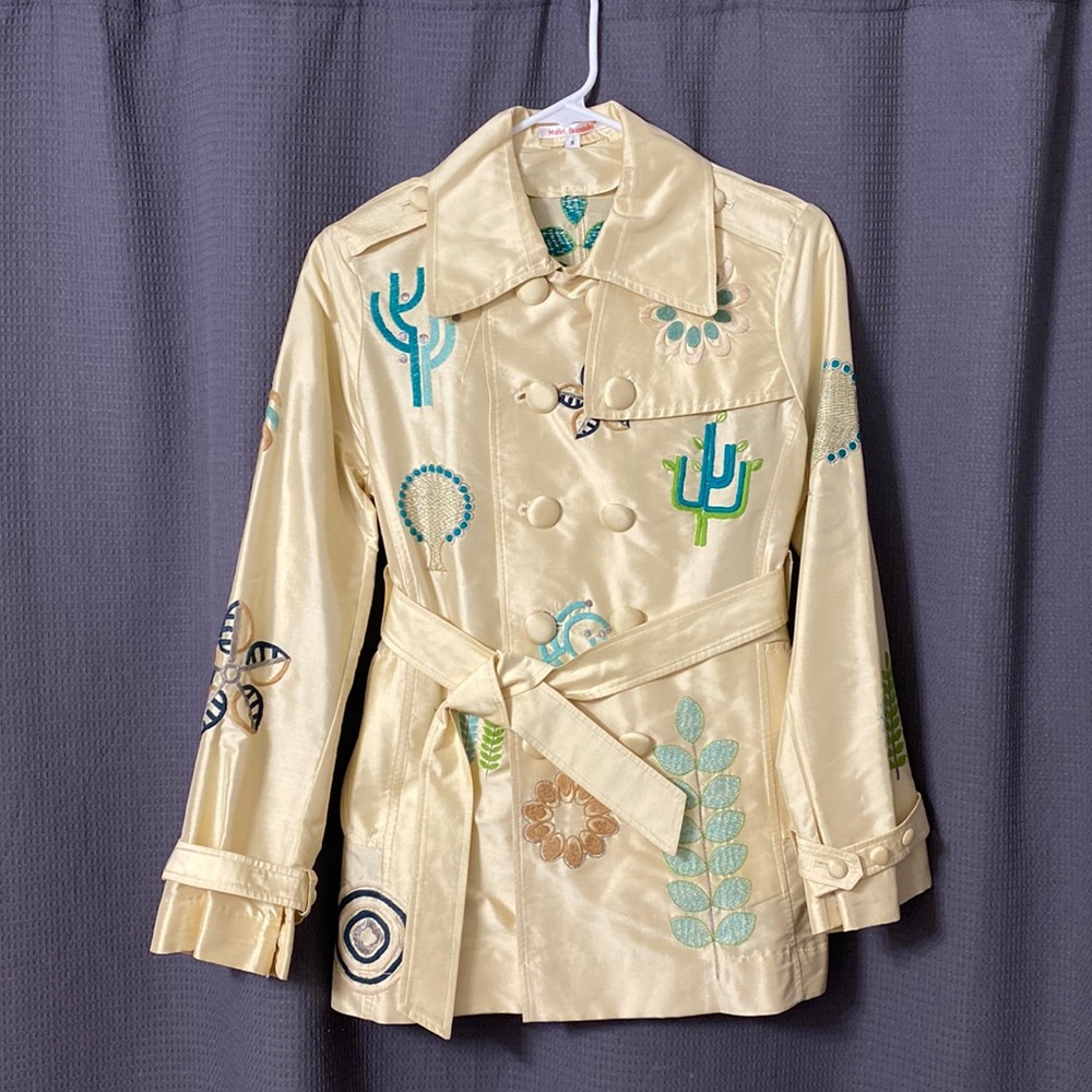 Rare Muriel Brandolini Embroidered Dress Coat, Size S Gem